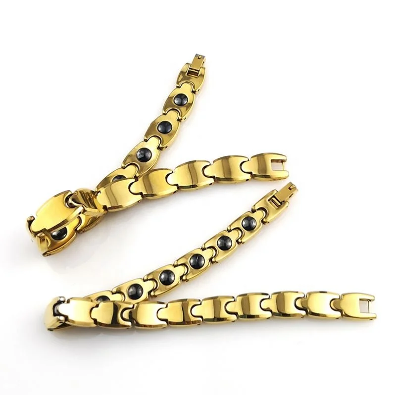 Simple Style Women Men Fashion Jewelry Watch Band Design Black Hematite Gold Plated Tungsten Carbide Steel Bracelet For Couple