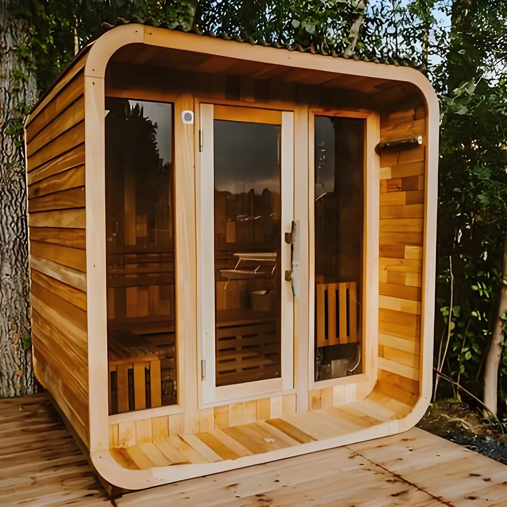 Cube Custom Outdoor Sauna Room Made in China Panoramic Traditional Steam New Design 4 Person Sauna 2024 Hot Factory Sale