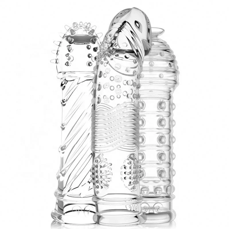 Crystal Transparent Penis Sleeve Reusable Extend Penis Condoms Delay G-spot Stimulate Erotic Intimate Penis Sleeve Sex Toy