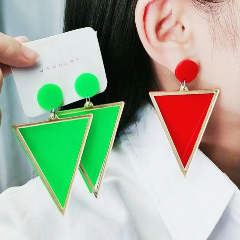 FanYue Retro mirror triangle fluorescent color earrings acrylic wholesale stud earrings for women