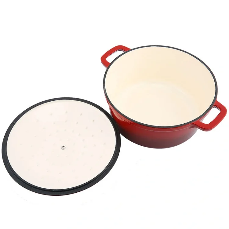 Cast iron 28cm red pot cast iron non-stick kitchen cookware for outdoor use Safe cast iron camping Dutch oven