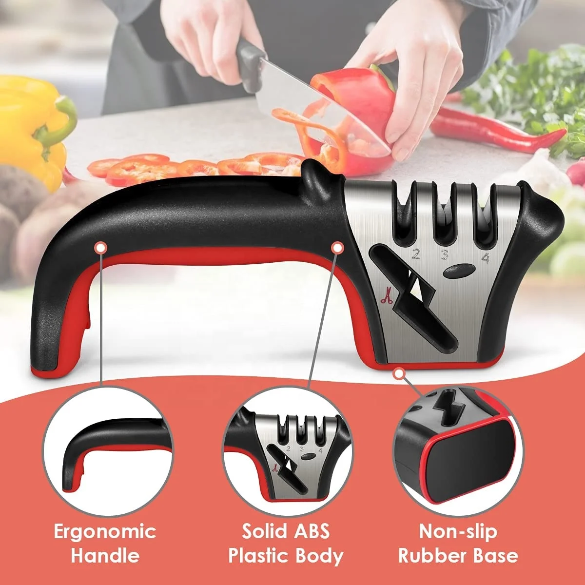 Fast Knife Sharpener 4-in-1 Kitchen Knife Accessories Easy Sharpening 4-Stage Kitchen Sharpener Helps Repair Restore and Polish