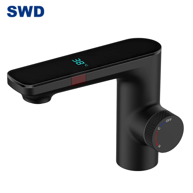 Bathroom Black Brass Basin Faucets Temperature Sink Basin Tap Sensor Mixer Touchless Basin Touch Faucet Sensor  Water Tap