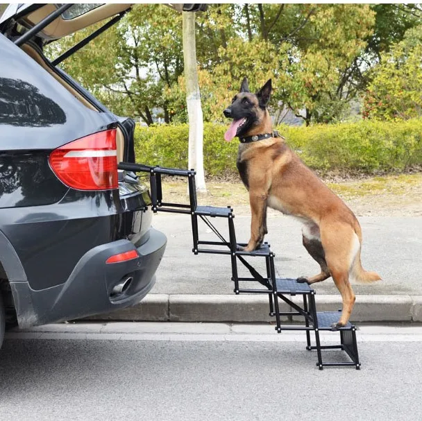 Upgraded Car Stairs Nonslip Foldable Metal frame Pet Steps for Medium and Large Dog Lightweight Portable Ramp