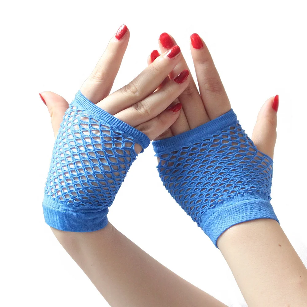 Neon Short Fishnet Gloves Fish Net Black Fancy Party Dance Club Mesh Short Gloves