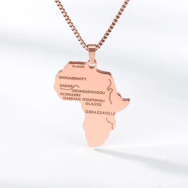 
2021 Creative 316L Stainless Steel Gold Chain Africa Map Pendant African Map Necklace 