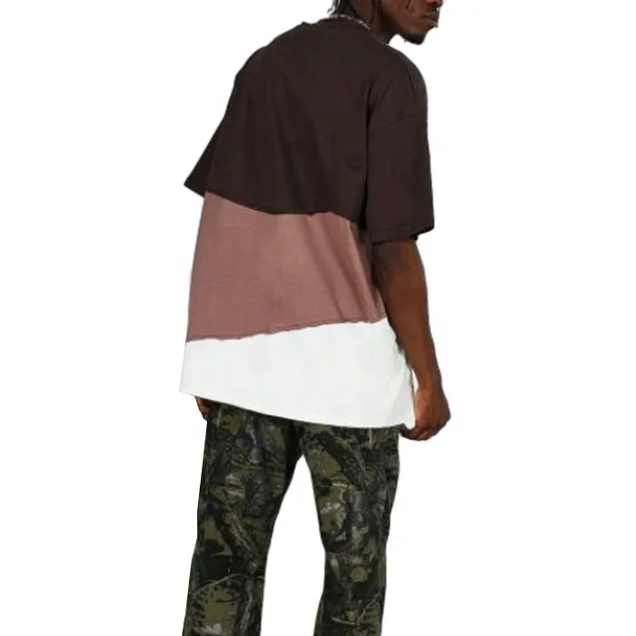 Multi design color cut and sew t shirt for men mix color oversized spliced t-shirt
