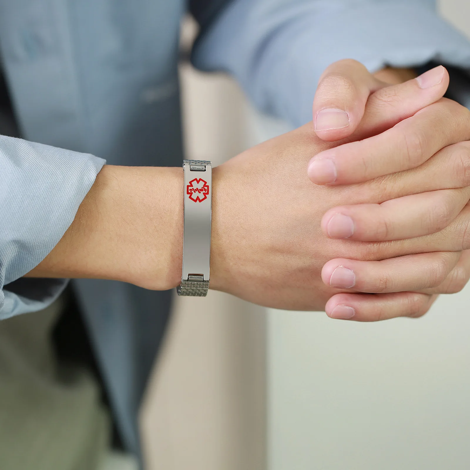 Wholesale stainless steel can custom Expanding Magnetic Medical logo ID Elastic Bracelet