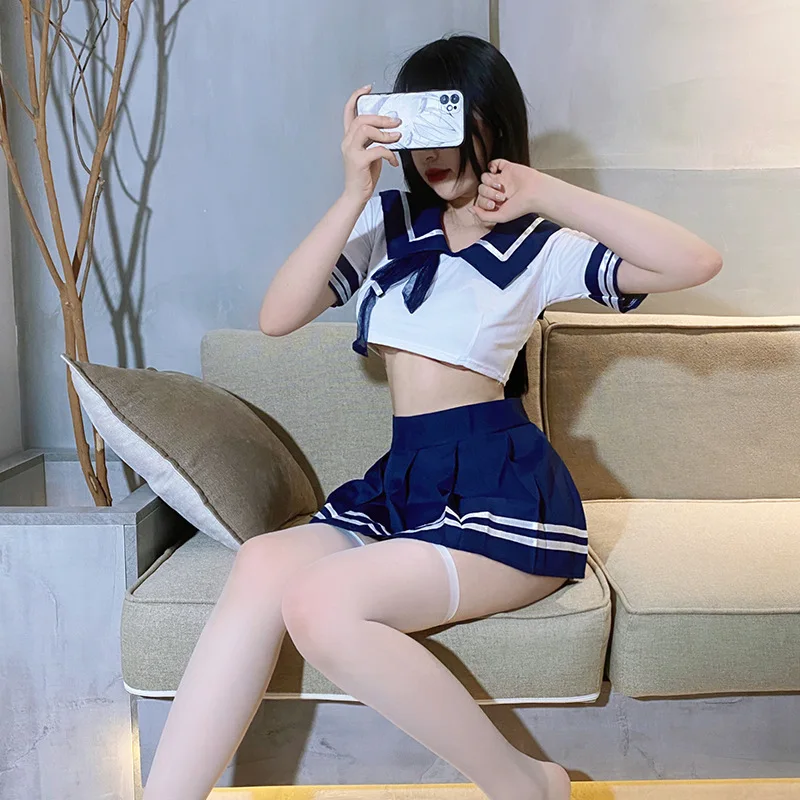 Sexy underwear bow nightclub blue floating sand sailor uniform