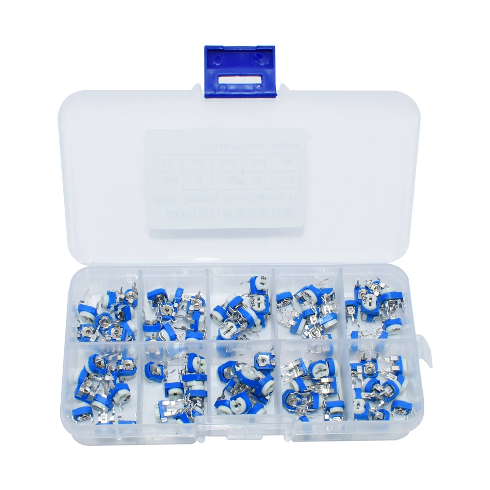 10 Kinds Of 100 (100R - 1M) RM065 Blue And White Adjustable Resistor 6MM Sorting Kit