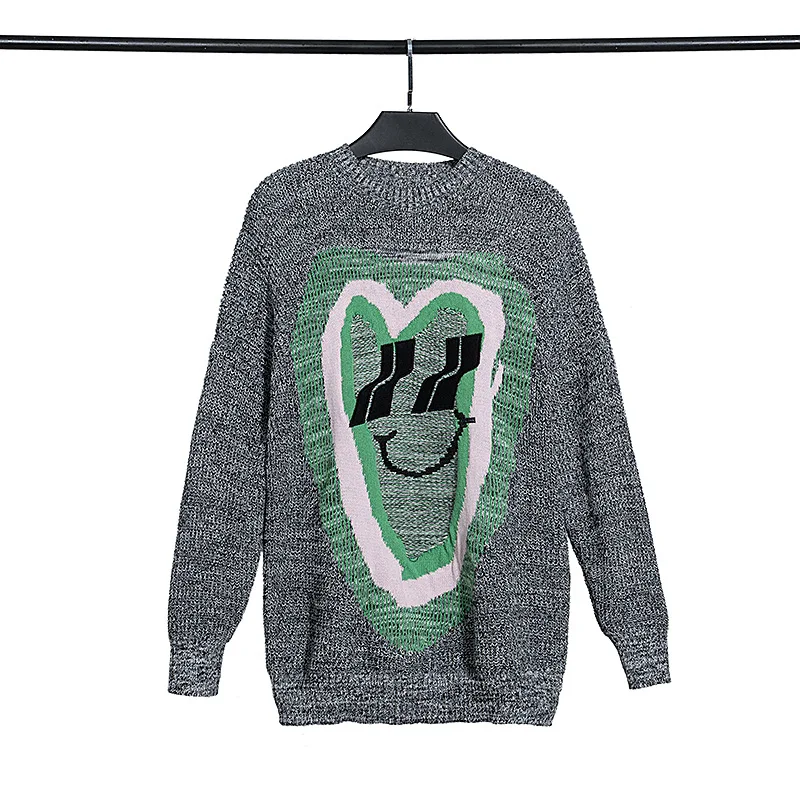 IHJ6935 2021 new korean sweater loose casual stitching gray quality sweater with heart