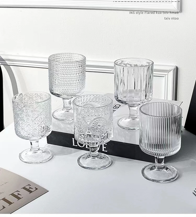 Factory wholesale wine glass cocktail ins wind personality tall glass carved wine glass dessert cup ice cream cup