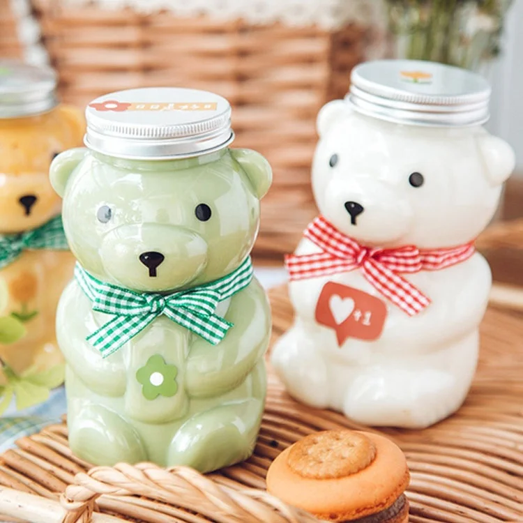 Bear Shaped Bottle 500ml Disposable PET Milk Tea Cup Plastic Juice Bottle