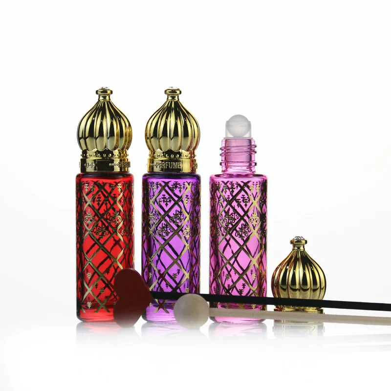 6ml 8ml Luxury Dubai Arabic Middle East Essential Oil Perfume glass roller bottle with gold lid