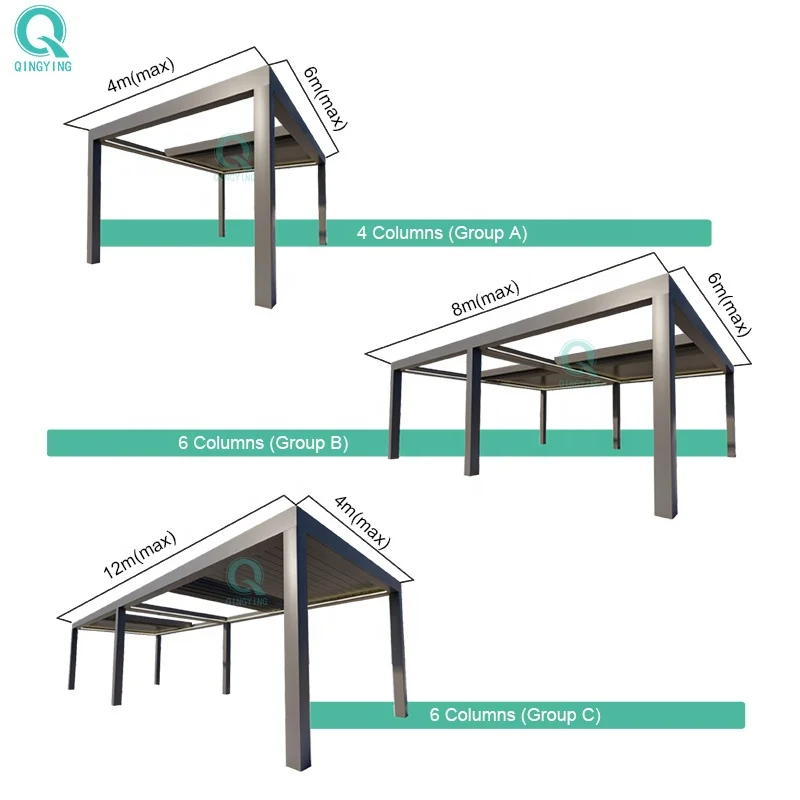 QINGYING outdoor louvered retractable roof pergola waterproof
