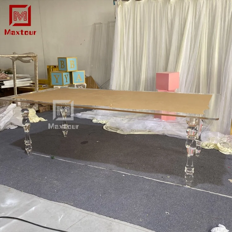 Custom clear ghost wedding furniture bride and groom acrylic dining table for event