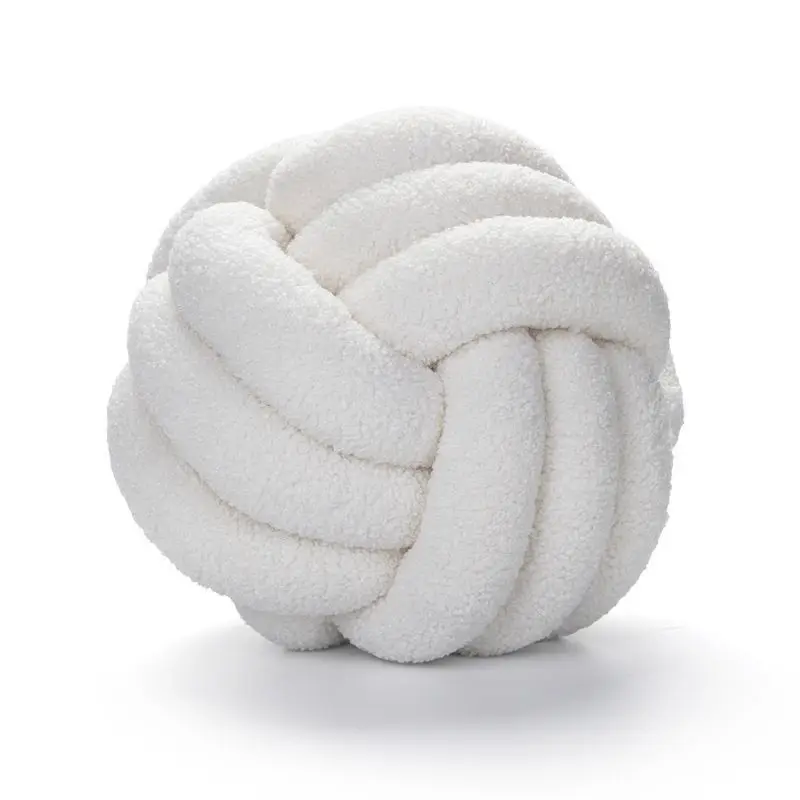 Knitted Wool Hand-weave Spherpa Plush Knot Ball Throw Pillow Luxury Home Decor Acrylic Fibre Cushion Knot Throw Pillow