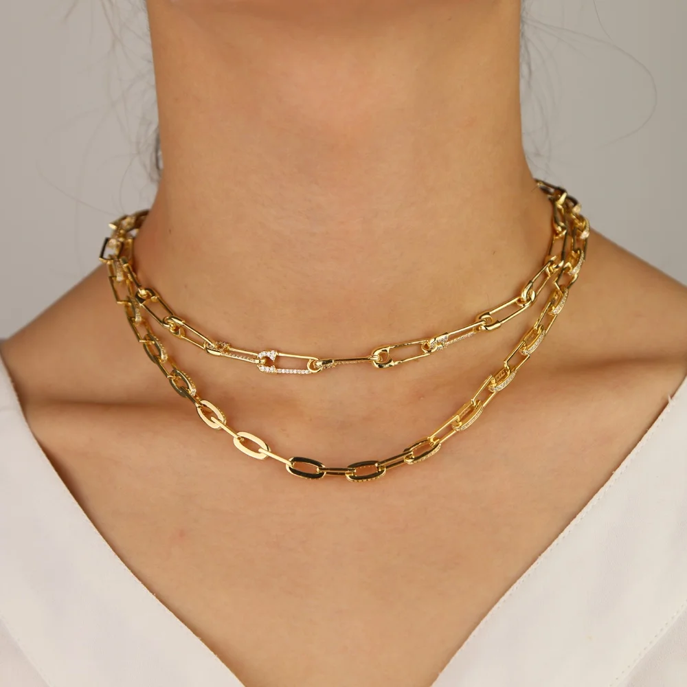 Promotion 45cm square link chain iced out bling micro pave cz women Modern Cable Chain Necklace