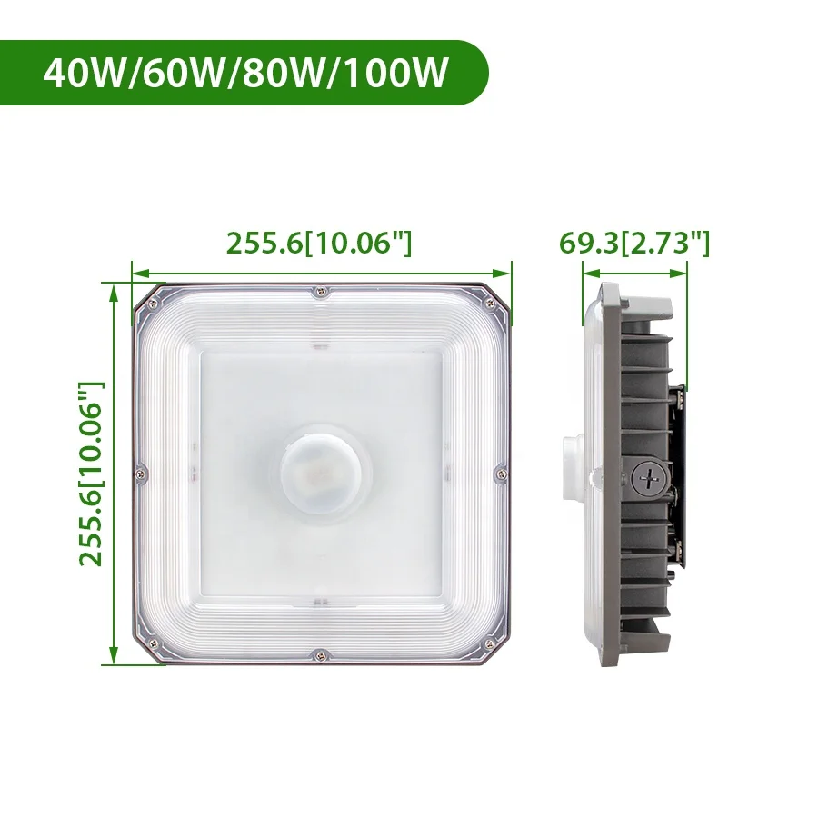 High Quality1-10V Dimming UL ETL DLC Canopy 100-277V 347V High Lumen 130lm 40W 60W 80W 100W LED Canopy Light Carport
