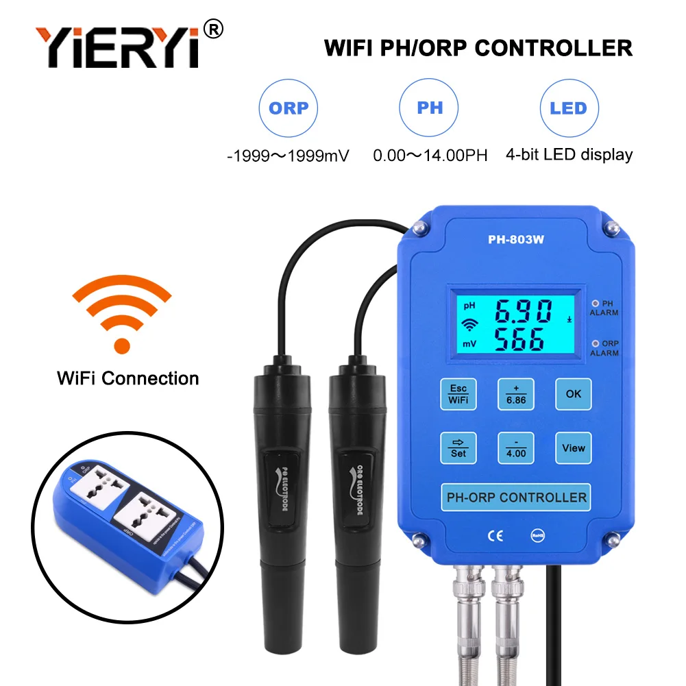 
Digital 2&1 PH ORP Redox Controller w/ Output Power Relay Monitor for Aquarium Hydroponics Plant Pool Spa BNC Replaceable probe 