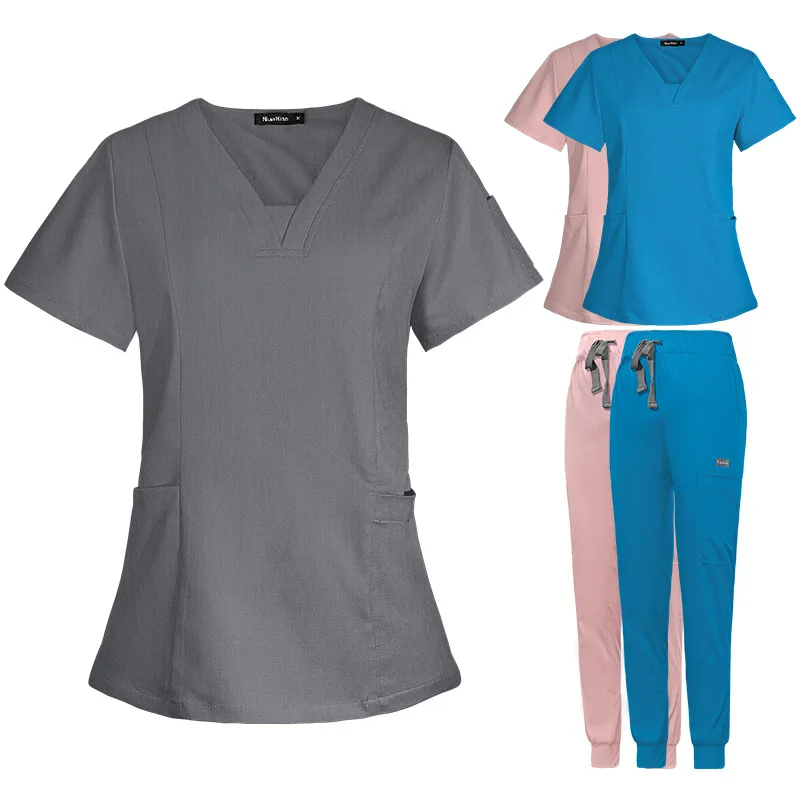 V neck split elastic custom logo girls hospital uniforms scrubs for women medical scrubs uniform nurse uniform