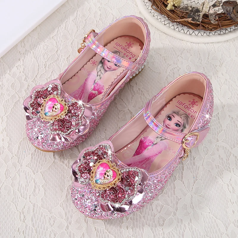 Zapatos de cristal para ninos Favourite Princess Girls Party Bow Leather Heels Children Magnificent Crystal Shoes