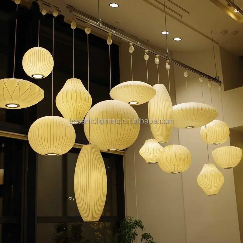 Japanese Style Designer Indoor Light Chandelier Modern Silk Pendant Lamp nelson bubble lamp