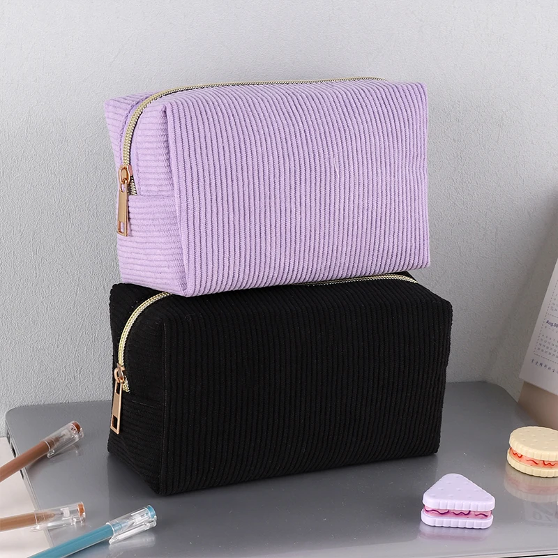 Custom New Pencil Cases Large-Capacity Corduroy Business Portable beautiful Colors Pencil Bags For School
