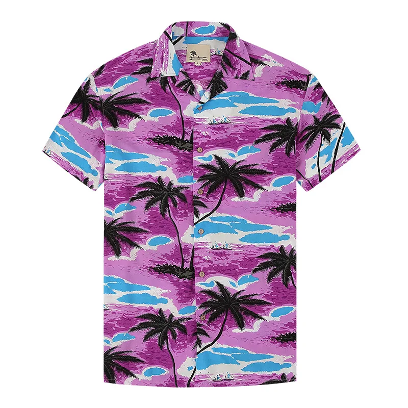 Mens No Pocket Hawaiian Shirts Casual Short Sleeve Button Down Beach Shirts