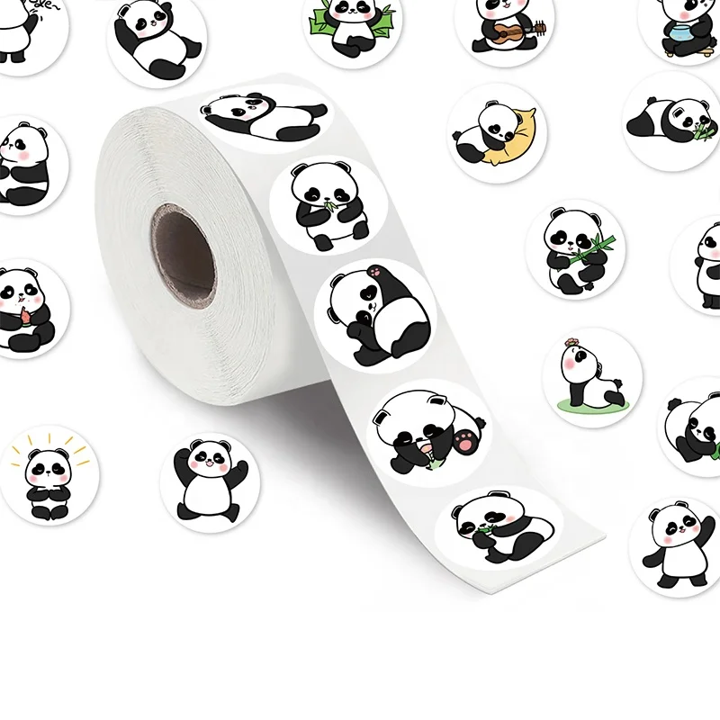 200pcs Panda Cartoon Roll Stickers Custom Waterproof PVC Laptop Phone Wall Animal Vinyl Giant Panda Roll Sticker for gifts Decor