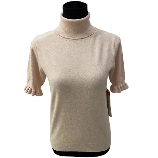 Fashion Knitted Top Short Flower Sleeve Plus Size Turtleneck  Pullover Knitted Sweater Manufacturers For Customs Clothes