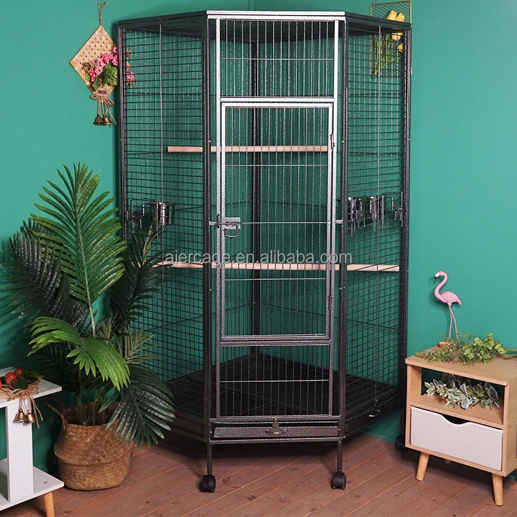 Wholesale Comfortable Bird Pet Cages Black Metal Large Folding Love Birds Cages