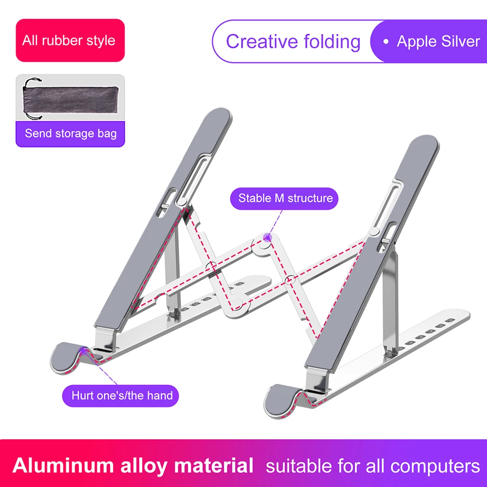 
notebook holder Aluminum alloy notebook stand silica gel adjustable folding portable non-slip notebook stand for all laptops 