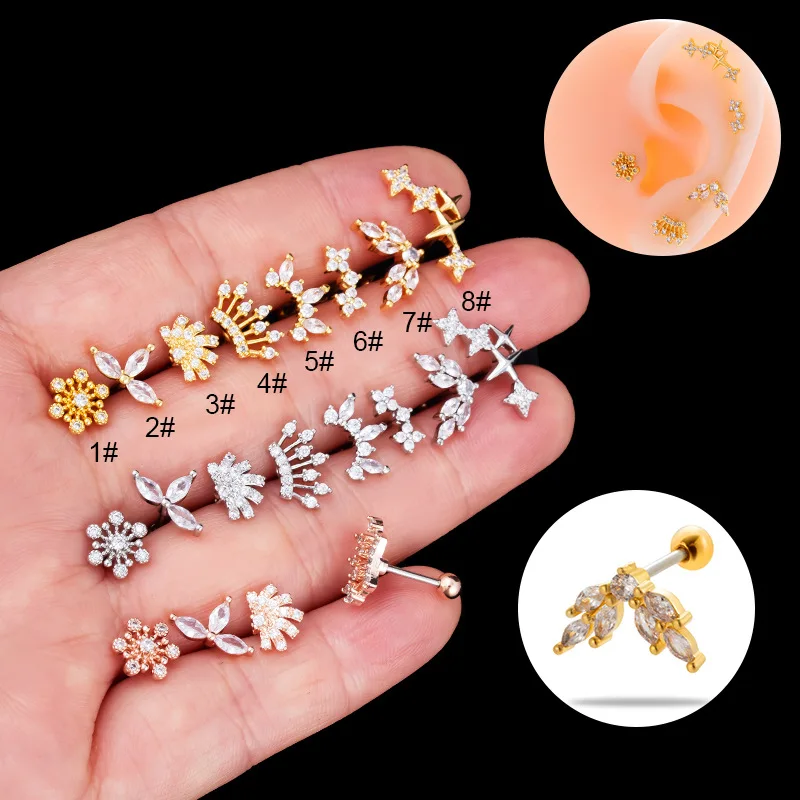 YW 316L Surgical Stainless Steel Helix Cartilage Stud Piercing Earrings New Tragus Ear Piercing Body Jewelry