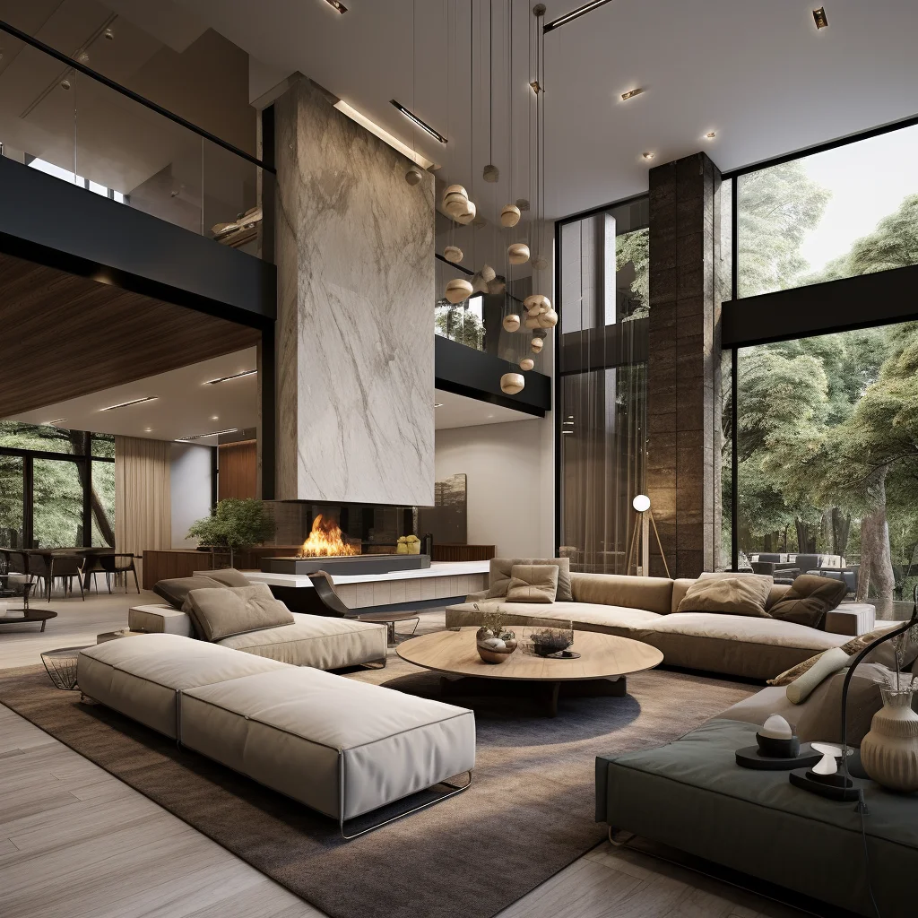 2024 AI Creative Concept Design Presents Contemporary Beige Shades Living Room Modern Style Design Simple 3D Rendering Service