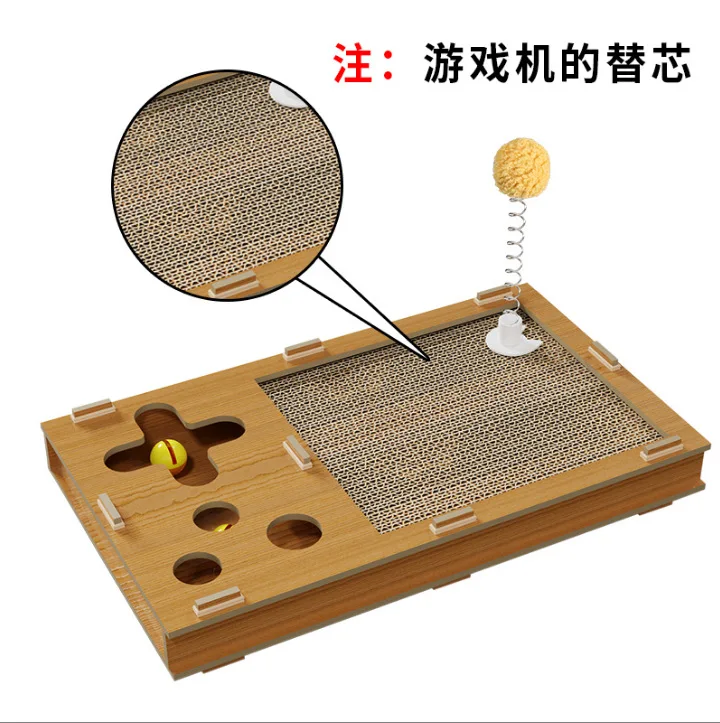 UT2024 Pet Solid Wood Eduional Toy Box Funny Stick Ground Mouse Interactive Sisal Scratcher Scrapers Kitten Supplies Accessories