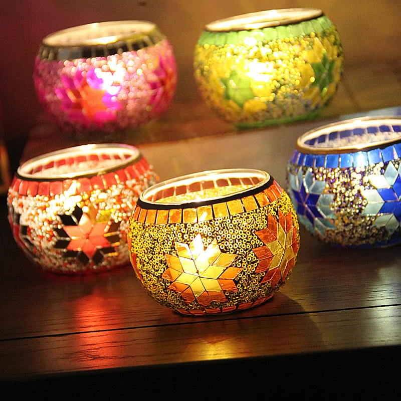 Colorful Mosaic Glass Tealight Candle Holder for Home Decor Spa Gift Choice
