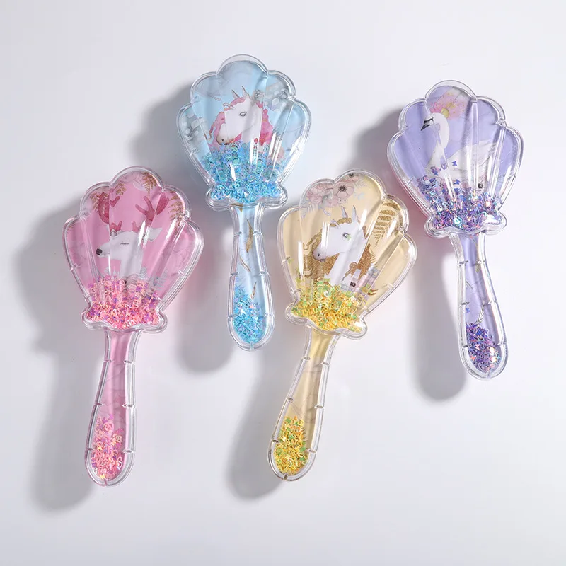 Shell Shape Mermaid Children Comb Glitter Paillette Cartoon Hair Brush Long Handle Pony Kids Hair Comb Hair Tools Peine