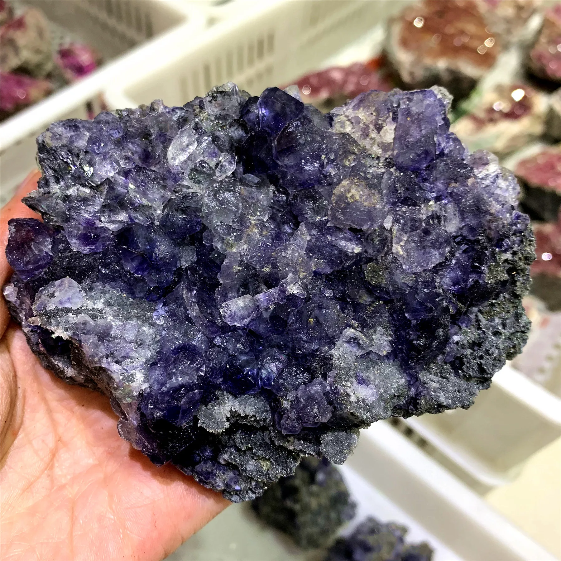 
Larger Size Dark Blue Fluorite Crystal Cluster Raw Stones Healing Pyrite Druzy Mineral Specimen For Decoration 