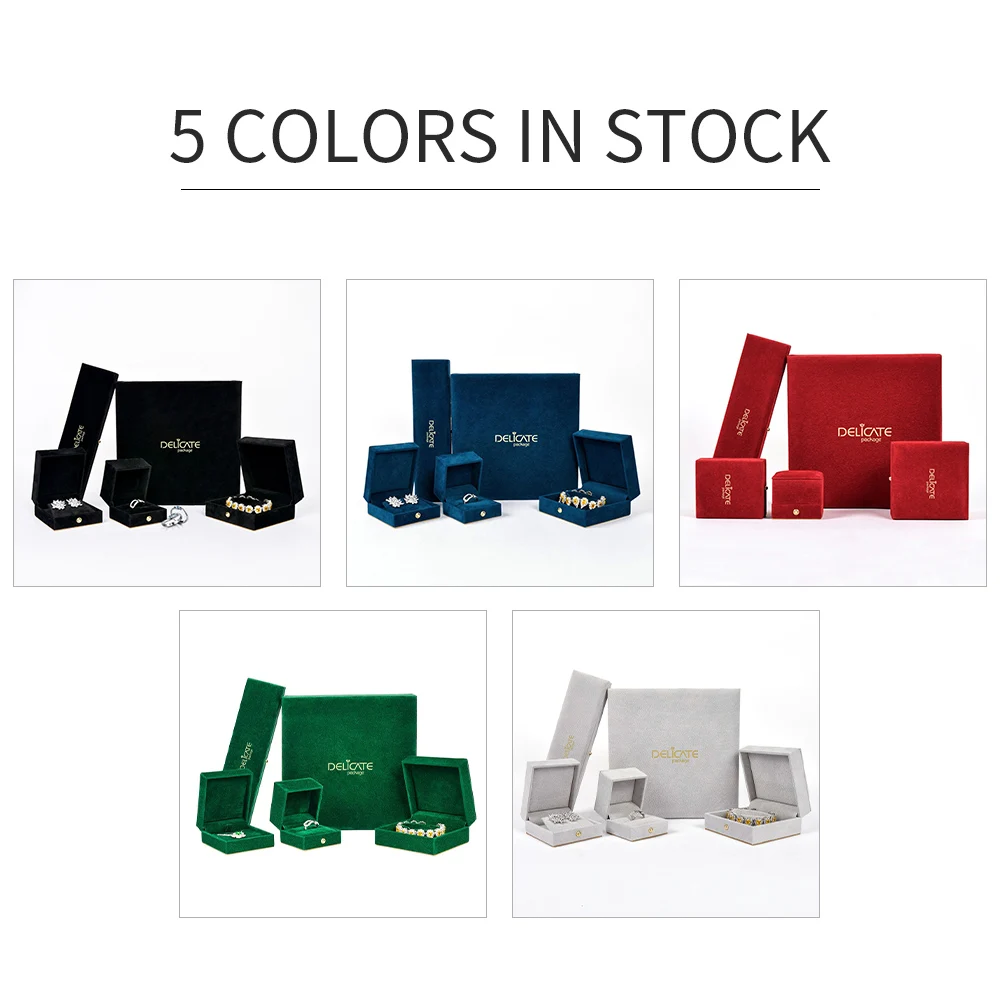 Wholesale Red Jewelry Velvet Box Custom Logo Velvet Jewelry Box Luxury Earring Bracelet Necklace Ring Set Jewelry Packaging Box