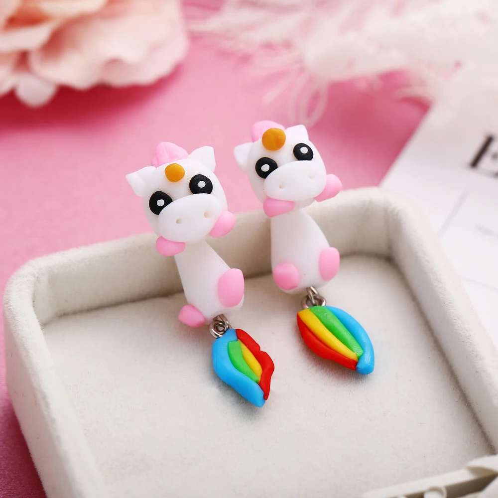 Colorful unicorn soft ceramic earrings creative cute cartoon animal earrings Fast delivery