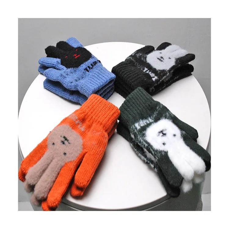 Wholesale Colorful Cartoon Jacquard Winter Warm Knitted Winter Gloves For Women Winter