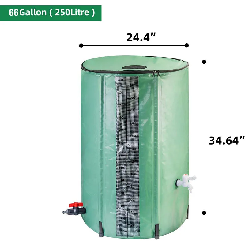 Collapsible Rain Barrel,Portable Water Storage Tank With Volume Marker,Filter Faucet,66 Gallons