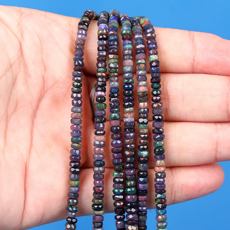Natural Black Opal Plain Rondelle Beads Opal Bead 3-4mm Black Opal Beads Strands for Jewelry Making