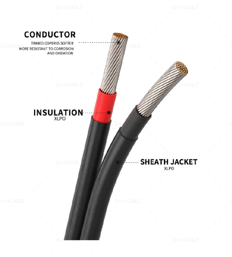 Black Red sheath 200m 500m Tinned annealed copper solar electrical wire,1500V high voltage 6mm dc pv1f pv solar wire cable