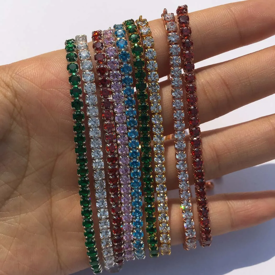 Красный, розовый цвет, для женщин 925 стерлингового серебра 5A кубического циркония CZ бриллиантовый Теннисный браслет регулируемый