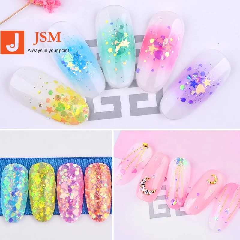 Salon  12 Pcs 3d Mixed Star Heart Round Nail Art Sequins Glitter Set Flake Nail Paillette Sparkling Decorations