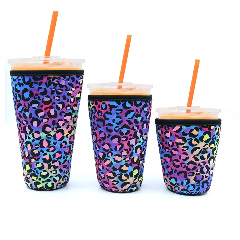 Custom Sublimation Reusable Insulated 3 size Iced Coffee Cup Insulator Sleeve Neoprene coffee Cup Sleeve Iced Beverages Holder