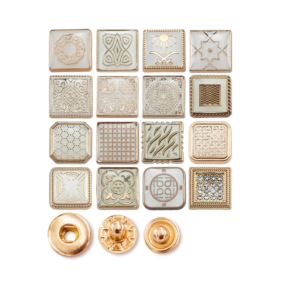 Jinyi Button Factory Shirt Square 12mm Metal 4 Part Button Press Custom Logo Zinc Alloy Snap Fastener Thobe Buttons for Clothing