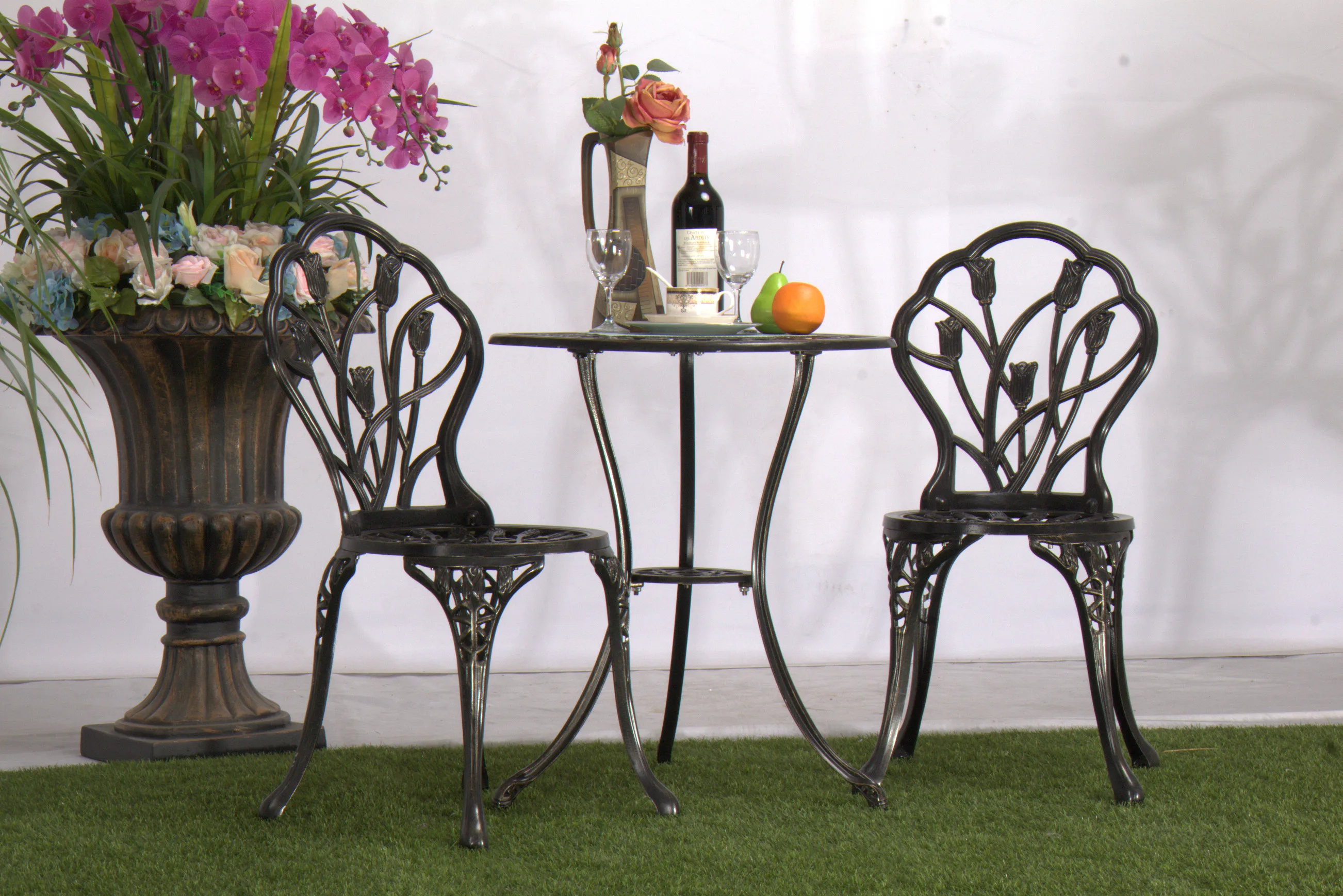 Best sale 3 pcs patio set outdoor cast aluminum garden furniture for 2 people use